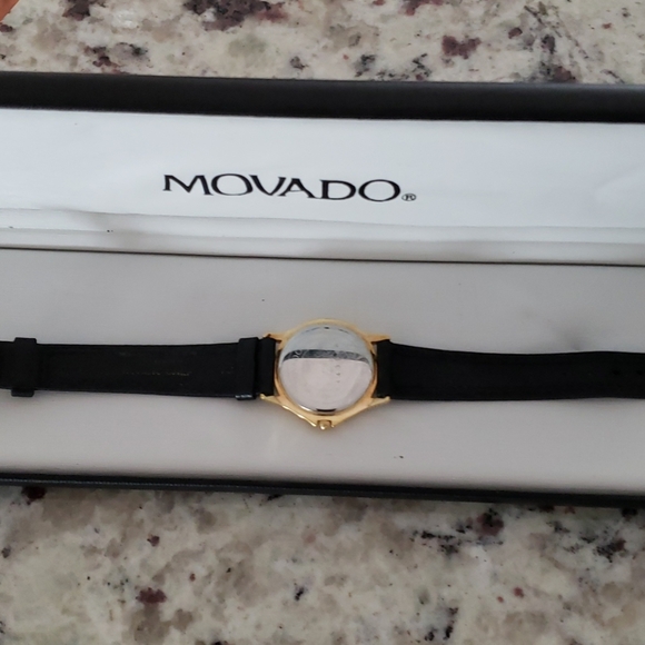 Movado gold blk strap watch - Picture 2 of 4